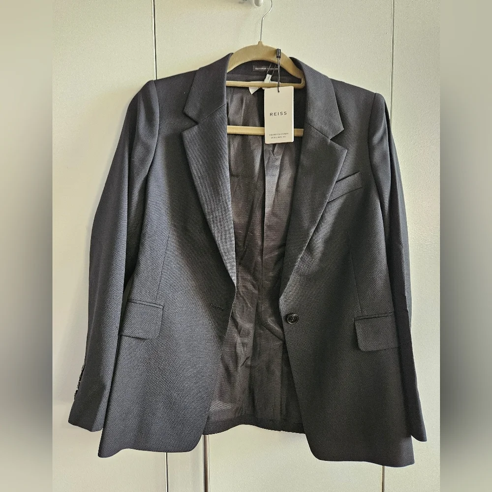 NWT Reiss Paisley Black Single Breasted Blazer Size 6 Petite - Picture 1 of 5